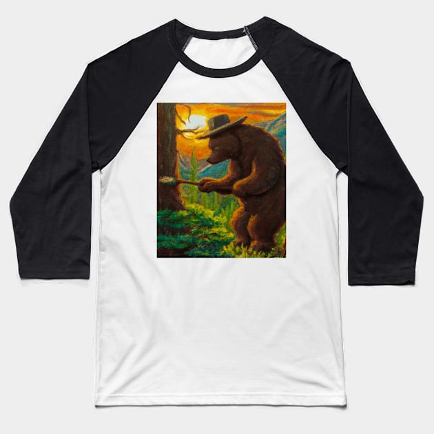 Bear Oil Painting Forest Ranger Baseball T-Shirt by soulfulprintss8